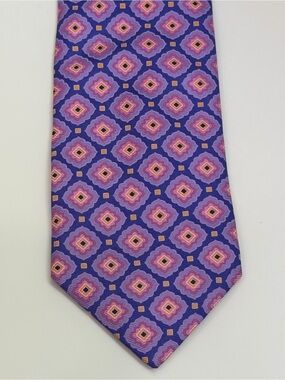 Ferrell Reed Silk Tie Purple Pink Geometric Designer Neck Tie Hand Tailored USA